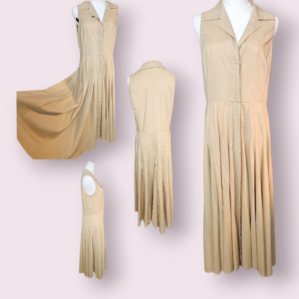 Beige Linen Midi Dress